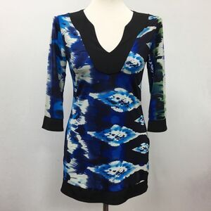 Wear It Women's Top Size 0 Blue White Multi-color Sheer Sleeves
